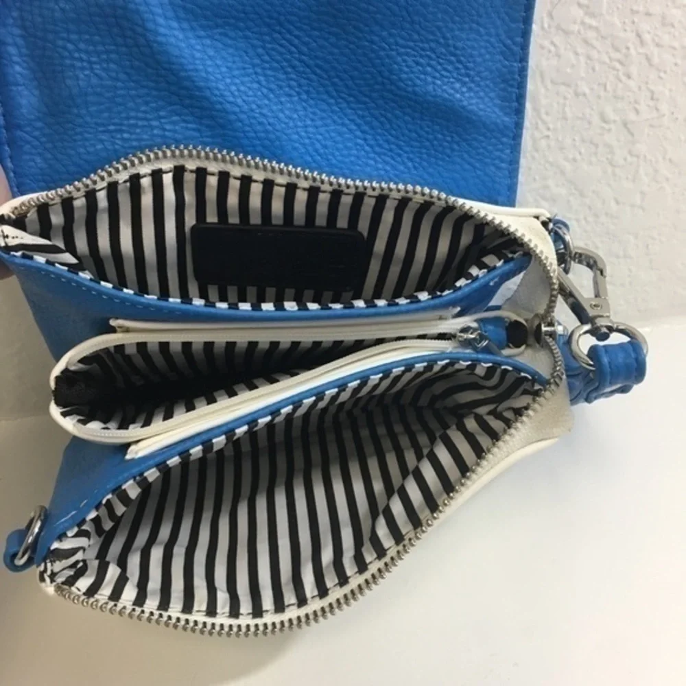 Blue White Wristlet Charming Charlie Clutch Bag